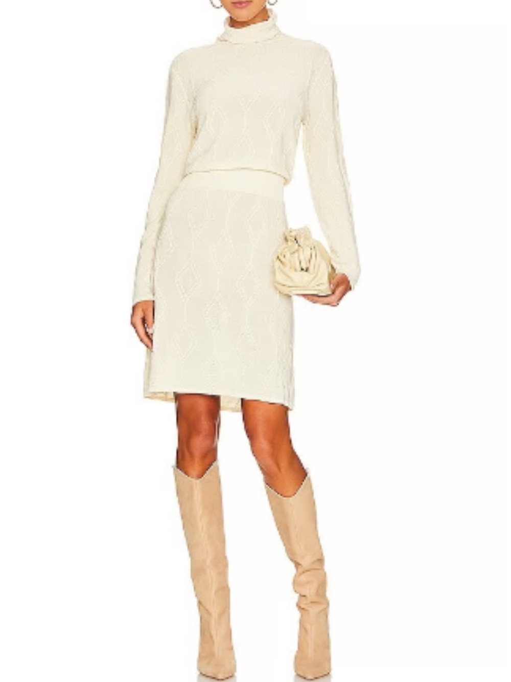 Callahan Knitwear NAYELI Cream Diamond Print Knit Turtleneck Mini Dress S